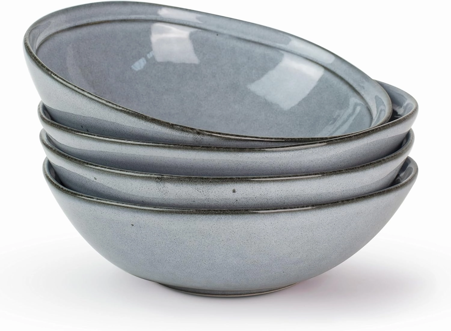 famiware Pasta Bowls Set of 4, 42oz Deep Salad Bowls for Eating - Aegean Stoneware Large Soup Bowl Dish Set - Microwave and Dishwasher Safe, Irregular Round, Blue Grey