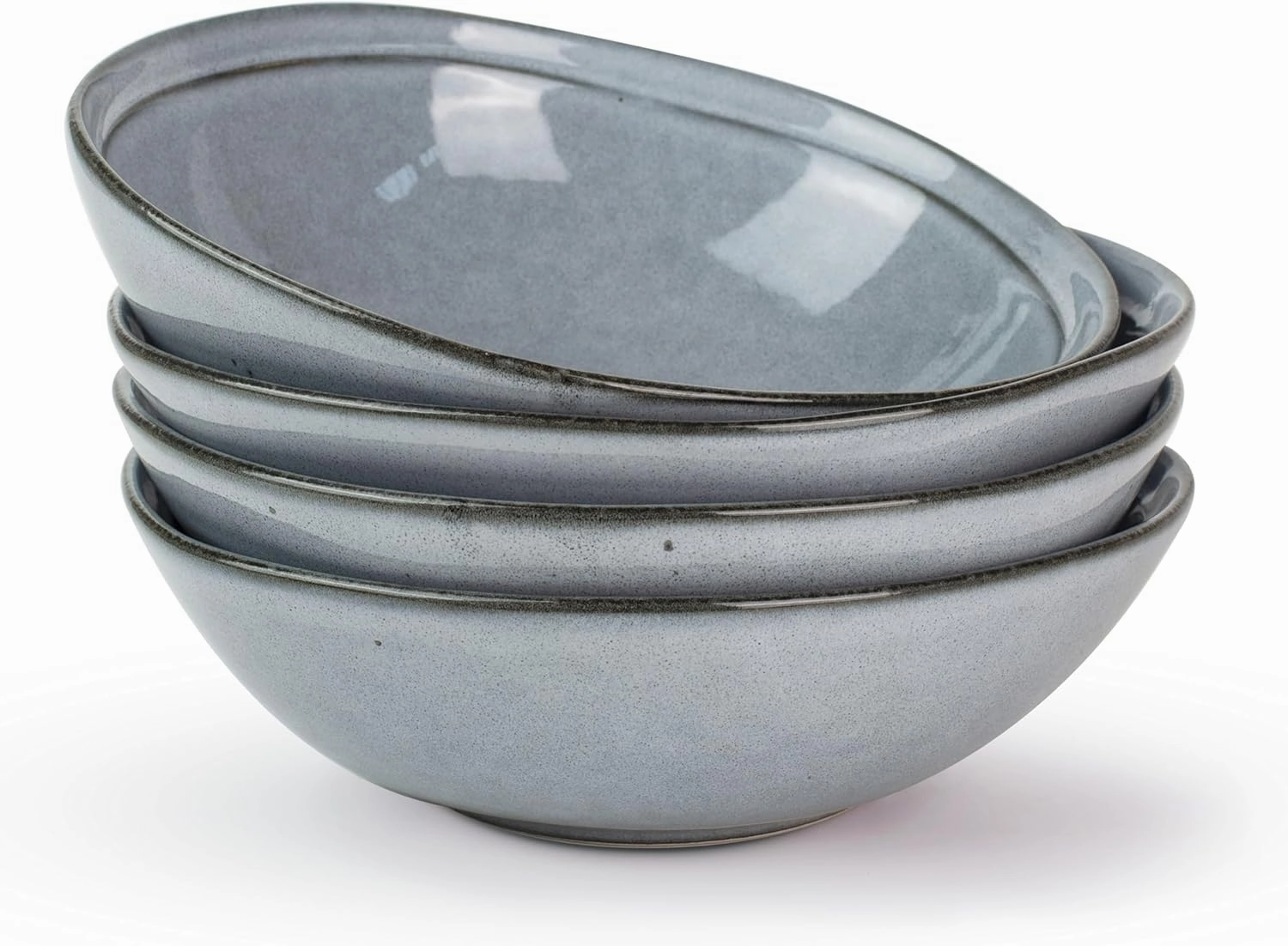 famiware Pasta Bowls Set of 4, 42oz Deep Salad Bowls for Eating - Aegean Stoneware Large Soup Bowl Dish Set - Microwave and Dishwasher Safe, Irregular Round, Blue Grey