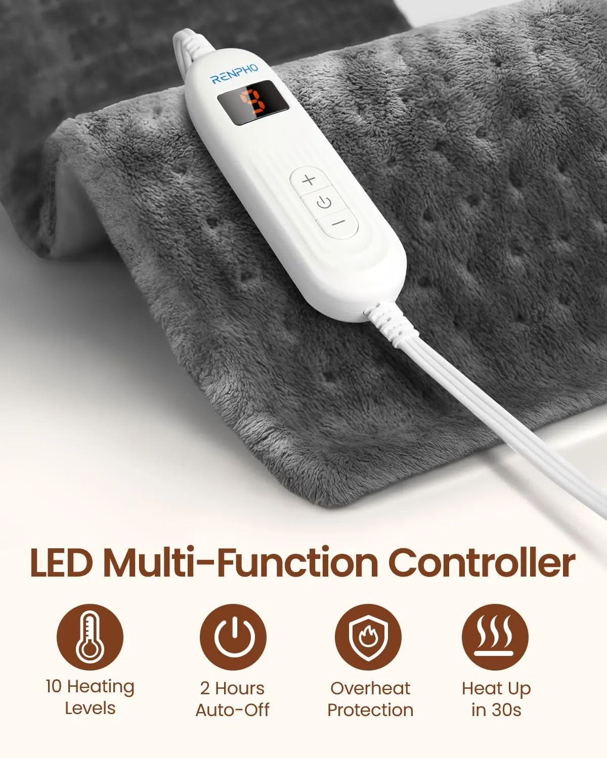 Father‘s Day Gifts for Dad, RENPHO Heating Pad for Back Pain Relief & Period Cramps, FSA HSA Eligible, 12" x24‘’ Electric Heat Pad for Neck and Shoulder, Birthday Gifts for Men, ETL Certified (Gray)