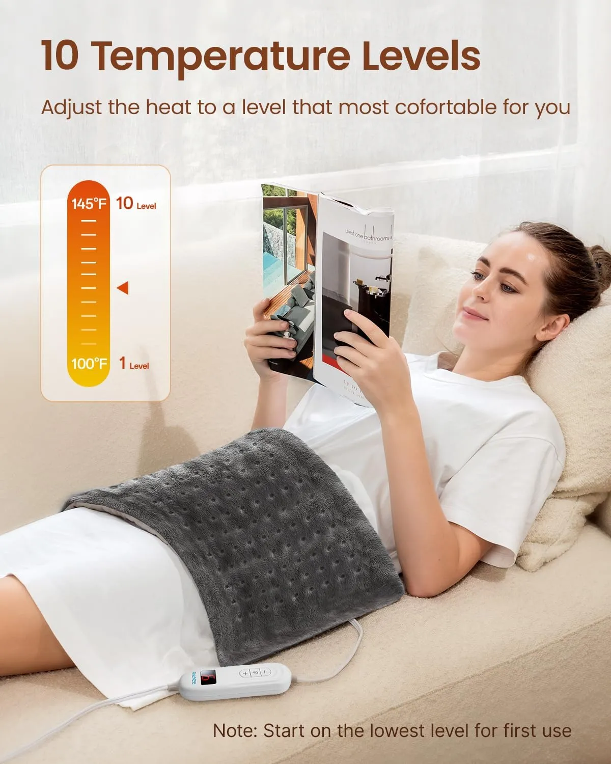Father‘s Day Gifts for Dad, RENPHO Heating Pad for Back Pain Relief & Period Cramps, FSA HSA Eligible, 12" x24‘’ Electric Heat Pad for Neck and Shoulder, Birthday Gifts for Men, ETL Certified (Gray)