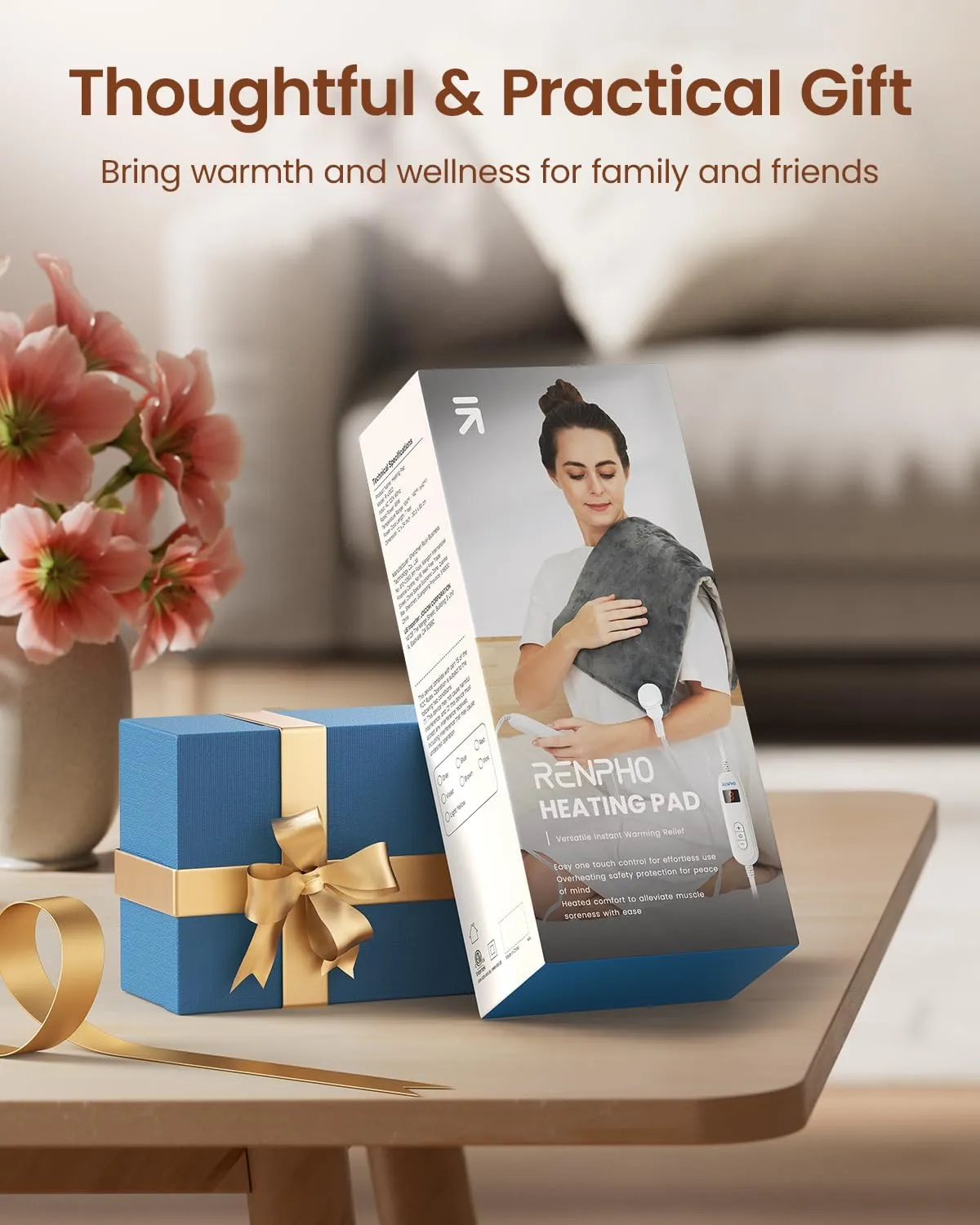 Father‘s Day Gifts for Dad, RENPHO Heating Pad for Back Pain Relief & Period Cramps, FSA HSA Eligible, 12" x24‘’ Electric Heat Pad for Neck and Shoulder, Birthday Gifts for Men, ETL Certified (Gray)
