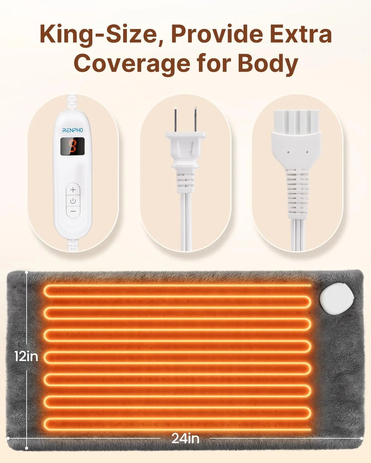 Father‘s Day Gifts for Dad, RENPHO Heating Pad for Back Pain Relief & Period Cramps, FSA HSA Eligible, 12" x24‘’ Electric Heat Pad for Neck and Shoulder, Birthday Gifts for Men, ETL Certified (Gray)