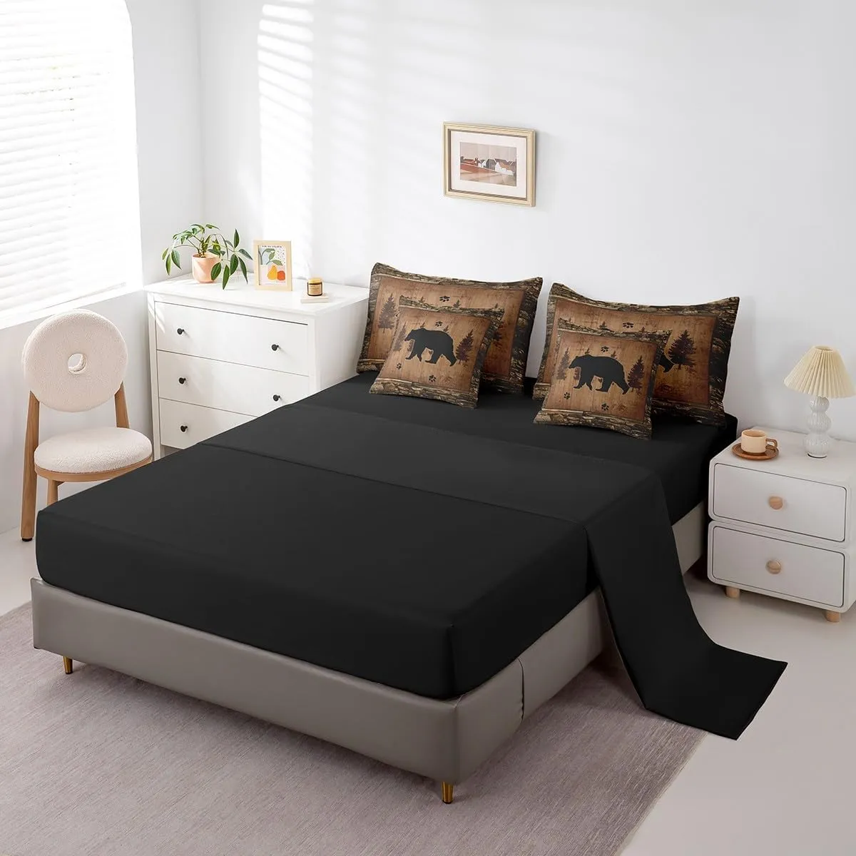 Feelyou Bear Comforter Set with Sheets Full Size 7 Piece Kids Rustic Bear Bedding Set Cabin Lodge Bed in a Bag Farmhouse Nature Wildlife Brown