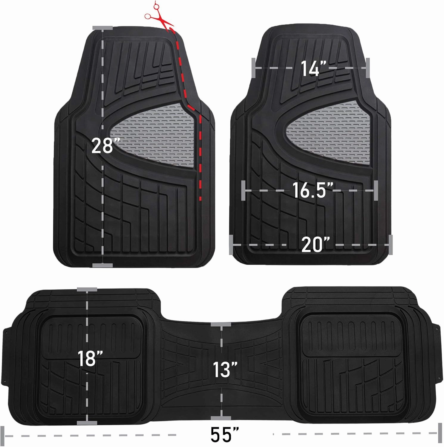 FH Group Car Floor Mats - Heavy-Duty Rubber Floor Mats for Cars, Universal Fit Full Set, Trimmable Automotive Floor Mats, Climaproof Floor Mats for Most Sedan, SUV, Truck Floor Mats Blue