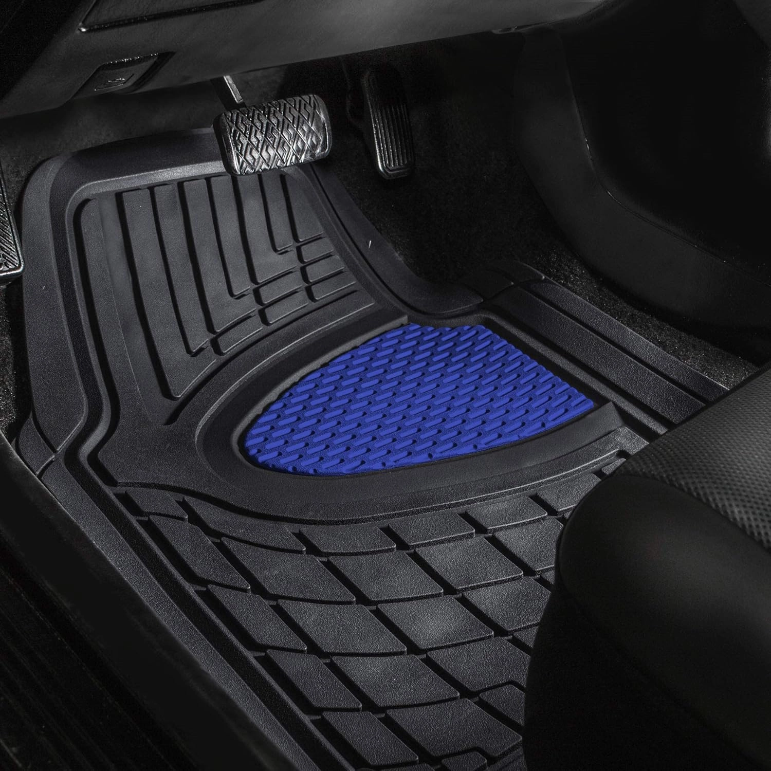 FH Group Car Floor Mats - Heavy-Duty Rubber Floor Mats for Cars, Universal Fit Full Set, Trimmable Automotive Floor Mats, Climaproof Floor Mats for Most Sedan, SUV, Truck Floor Mats Blue