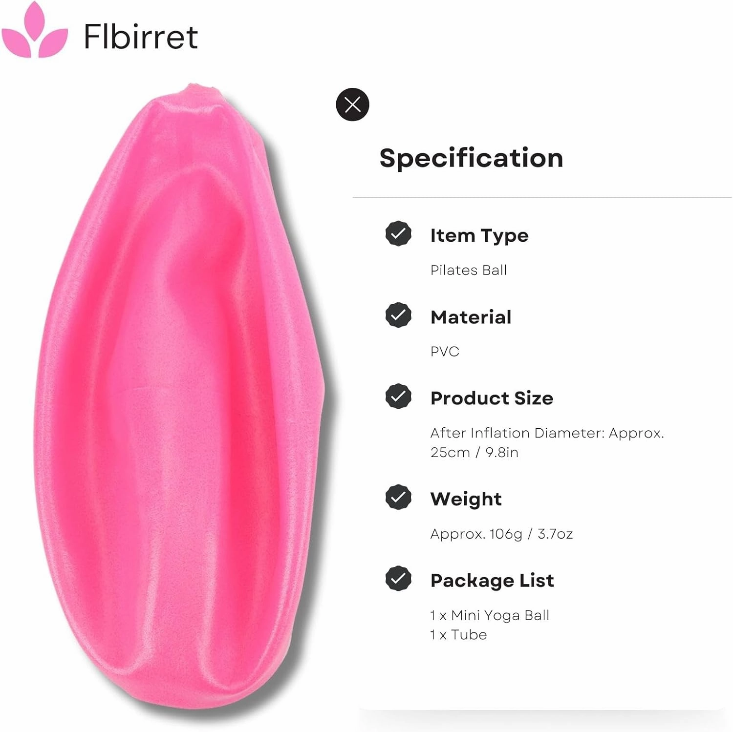 Flbirret 25cm Heavy Duty Yoga Exercise Ball - ExplosionProof Pilates & Pregnancy Fitness Balls for Muscle Strengthening, Balance & Coordination Improvement, Indoor/Outdoor Use, Anti-Skid & Safe