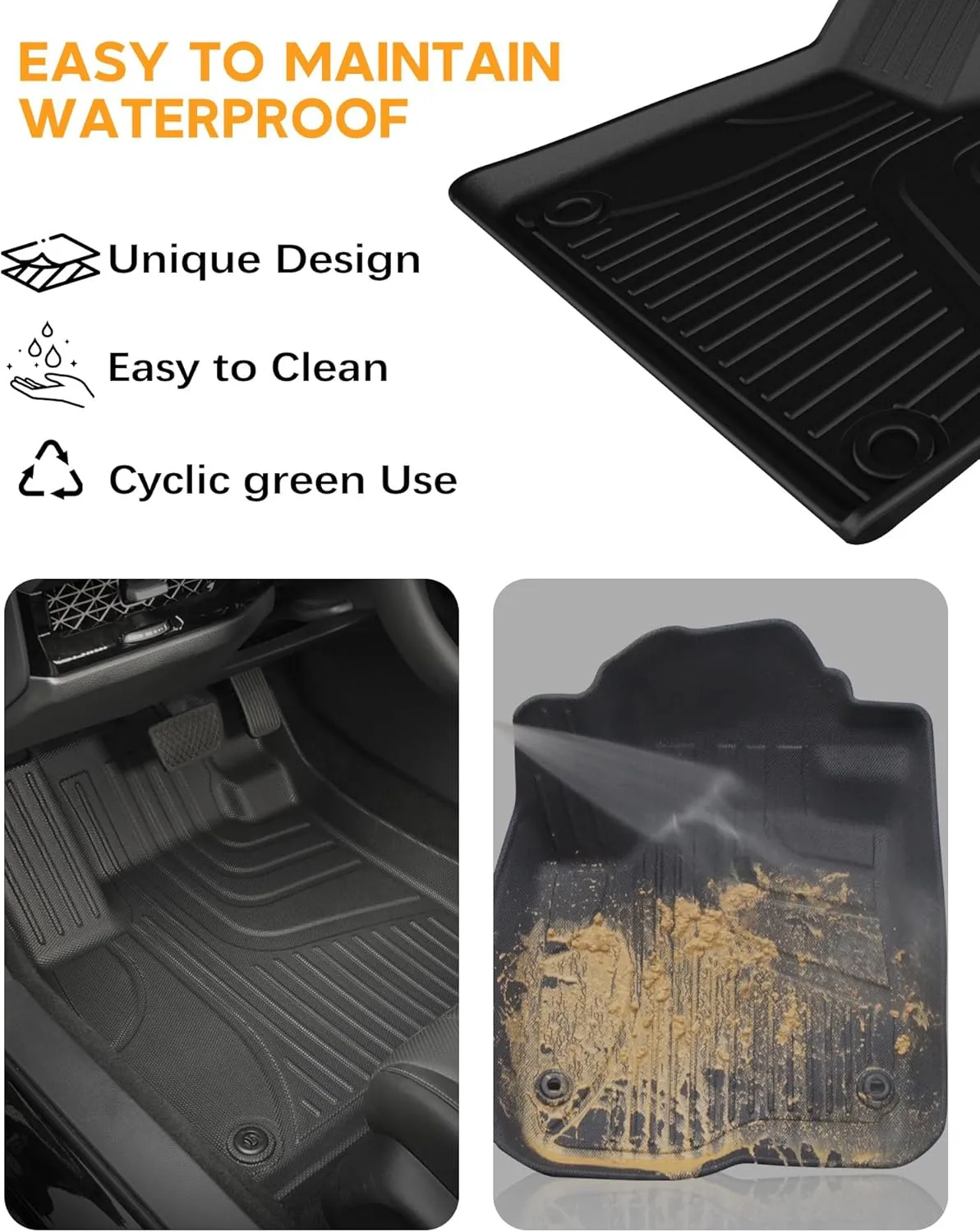 Floor Mats and Cargo Liner with Backrest Mat Fit for Honda Pilot 2023 2024 2025, TPE Rubber All Weather Trunk Mat and Floor Liners - Waterproof Full Set Durable Nonslip Car Mats, Black