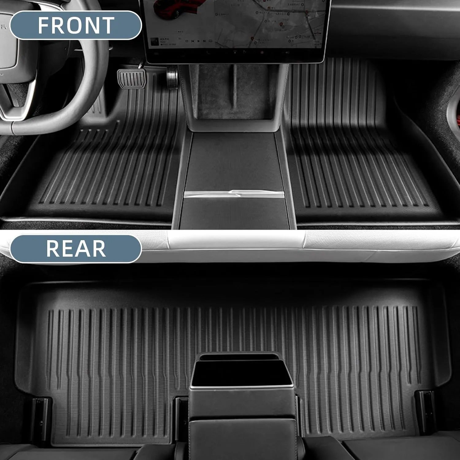 Floor Mats for Tesla 2024-2025 Model 3 Black 5-Seat Floor Mats All Weather Durable TPE Anti-Slip Car Floor Liner Waterproof Custom Fit (Black, Model 3)
