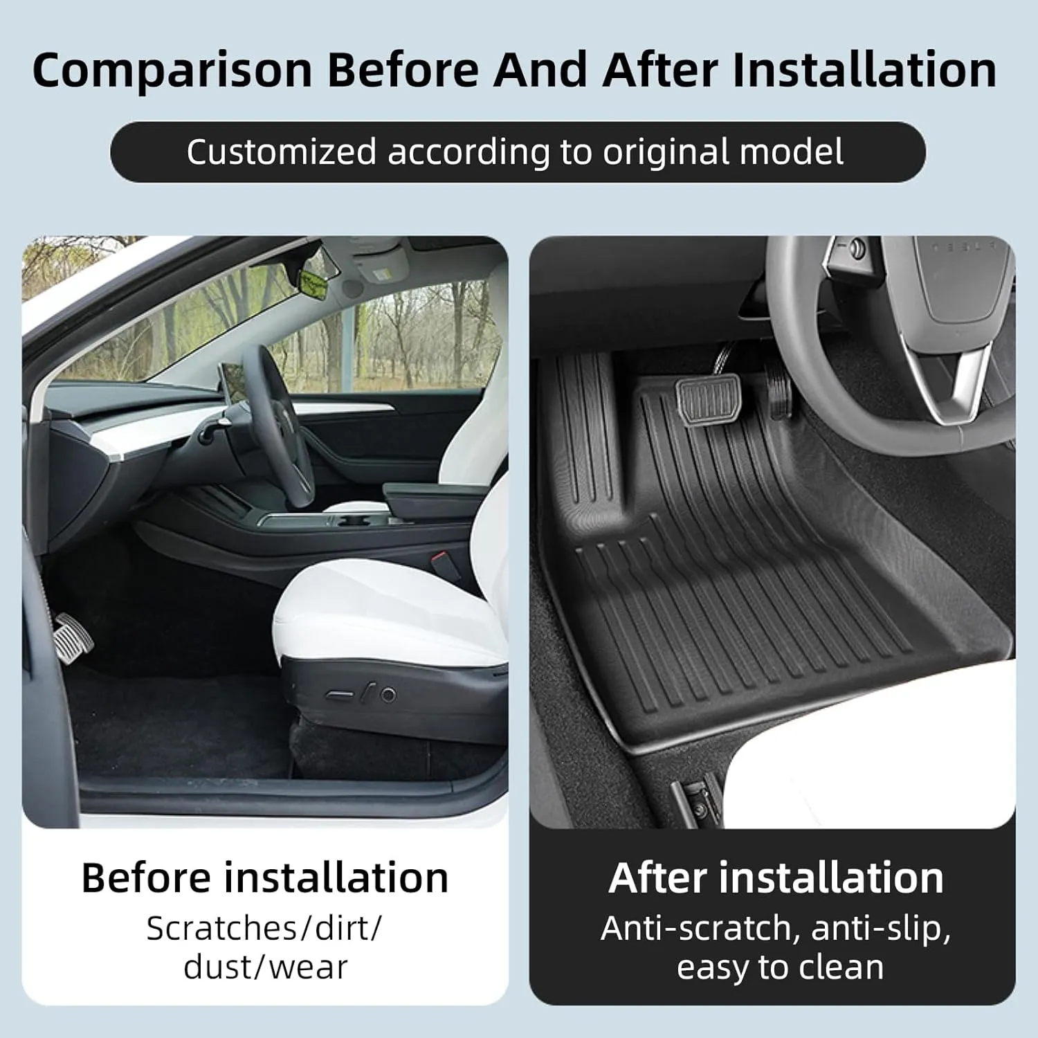 Floor Mats for Tesla 2024-2025 Model 3 Black 5-Seat Floor Mats All Weather Durable TPE Anti-Slip Car Floor Liner Waterproof Custom Fit (Black, Model 3)