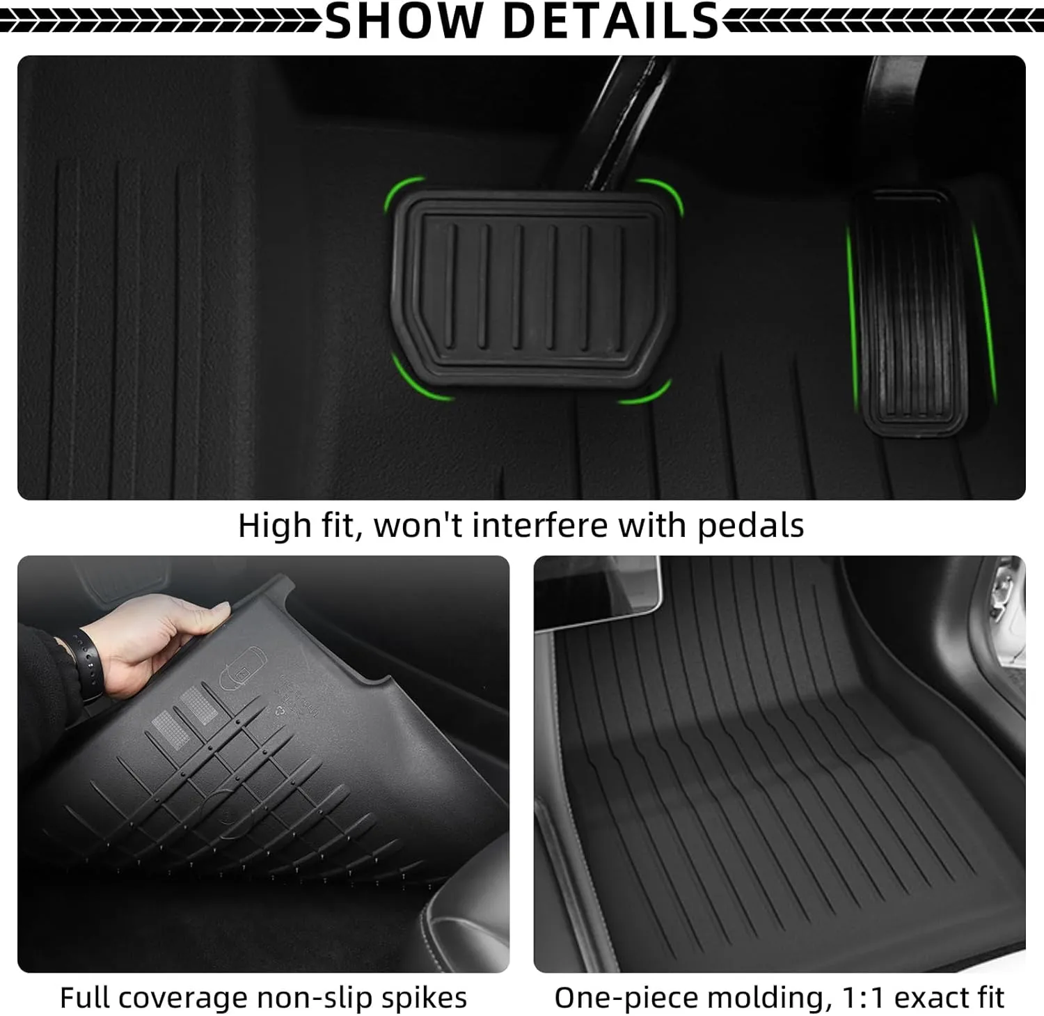 Floor Mats for Tesla 2024-2025 Model 3 Black 5-Seat Floor Mats All Weather Durable TPE Anti-Slip Car Floor Liner Waterproof Custom Fit (Black, Model 3)