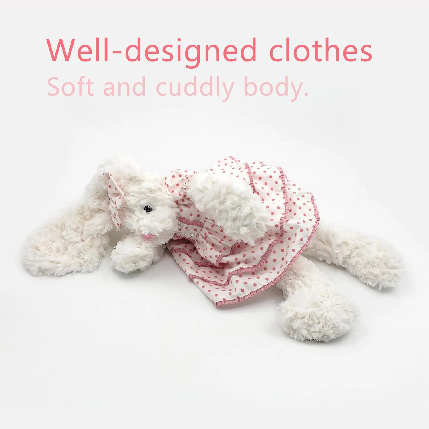 Floppy Bunny Stuffed Animals in Dress for Baby Girls Plush Toys 18 Inch (Pink Polka-dot Dress)