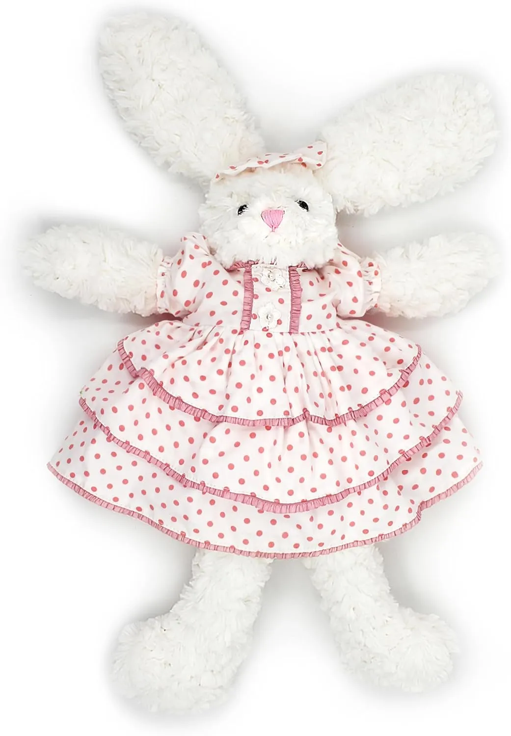 Floppy Bunny Stuffed Animals in Dress for Baby Girls Plush Toys 18 Inch (Pink Polka-dot Dress)