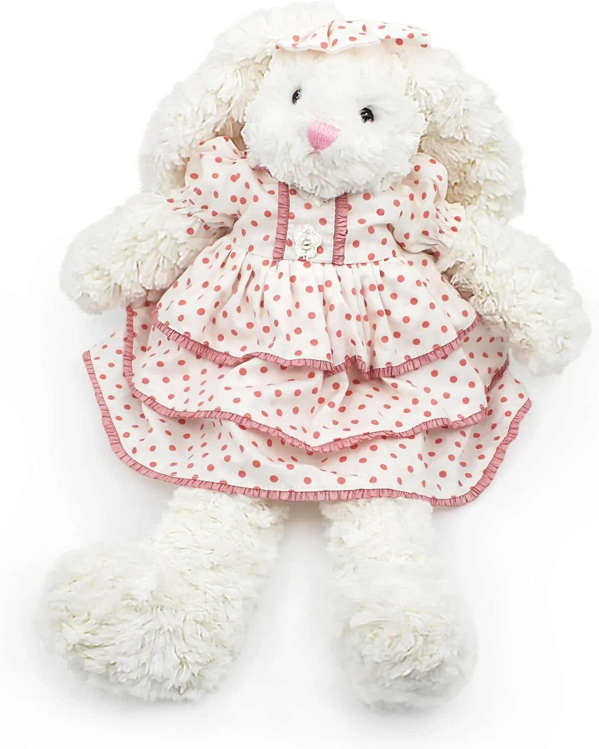 Floppy Bunny Stuffed Animals in Dress for Baby Girls Plush Toys 18 Inch (Pink Polka-dot Dress)