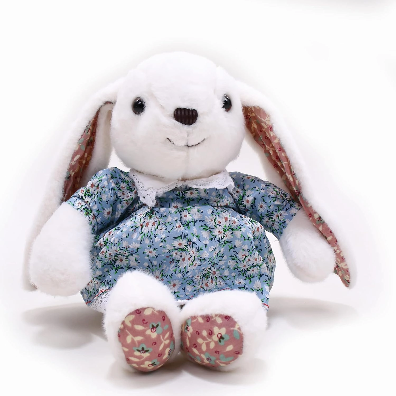 Floral Easter Bunny Stuffed Animal – Plush Bunny Toy Cute Huggable Rabbit for Kids & Adults on Easter – 16-inch (White)