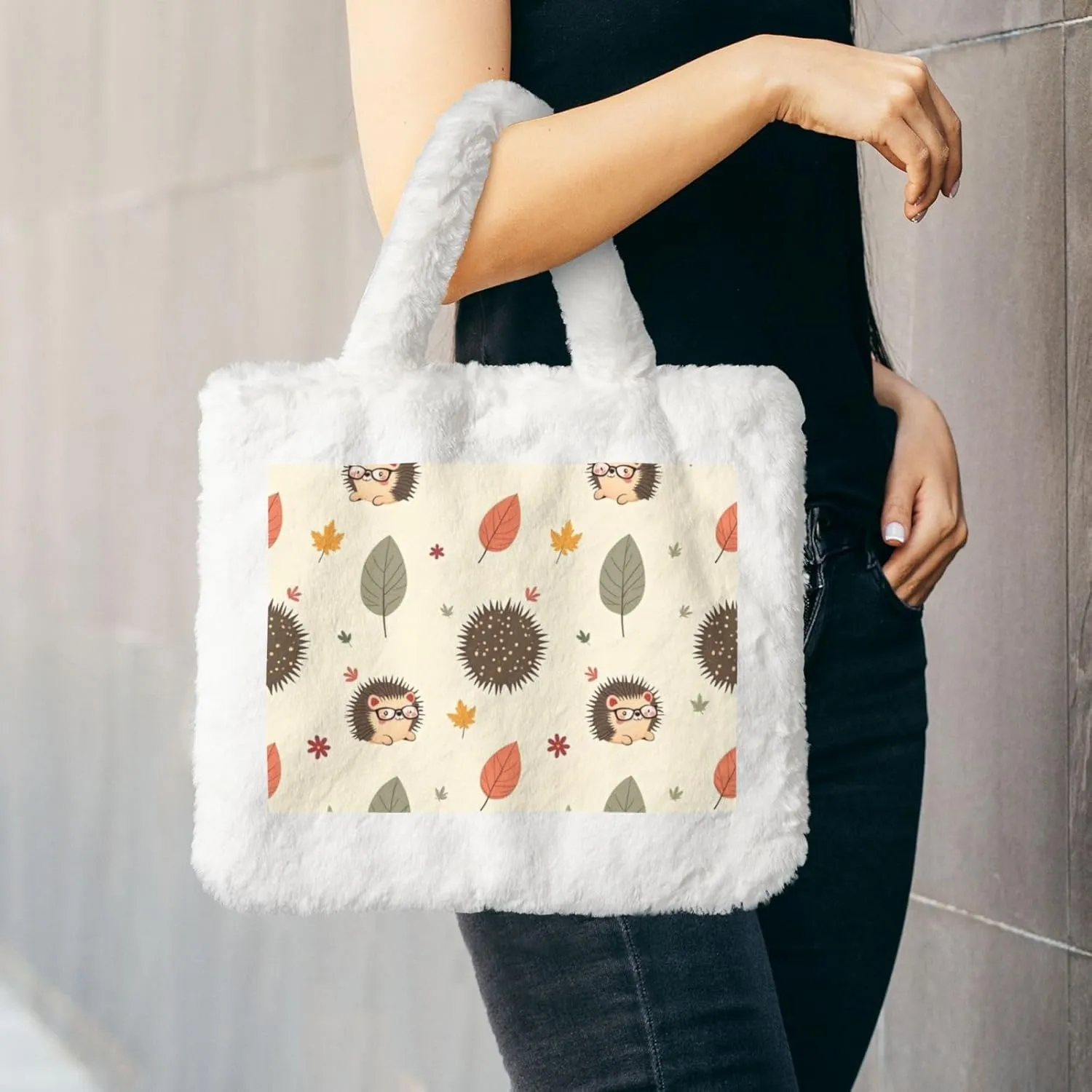 Fluffy Bag Fluffy Shoulder Bag Furry Plush Handbag Faux Fur Flower Tote Bag for Ladies Women