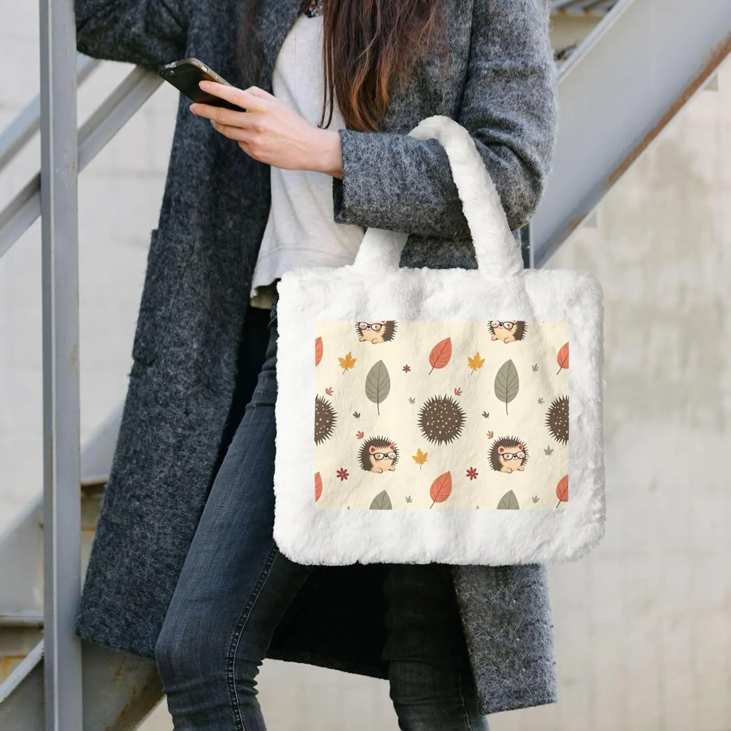 Fluffy Bag Fluffy Shoulder Bag Furry Plush Handbag Faux Fur Flower Tote Bag for Ladies Women
