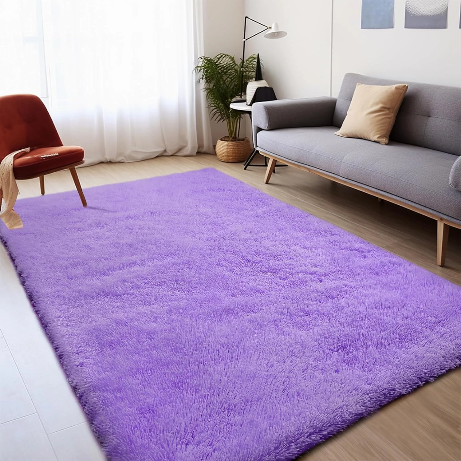 Fluffy Shag Rug, 5x7 Purple Indoor Modern Shaggy Area Rug, Non-Slip Rectangular Fuzzy Carpet for Girls Kids Nursery Bedroom Living Room, Soft Plush Rug for Home Decor