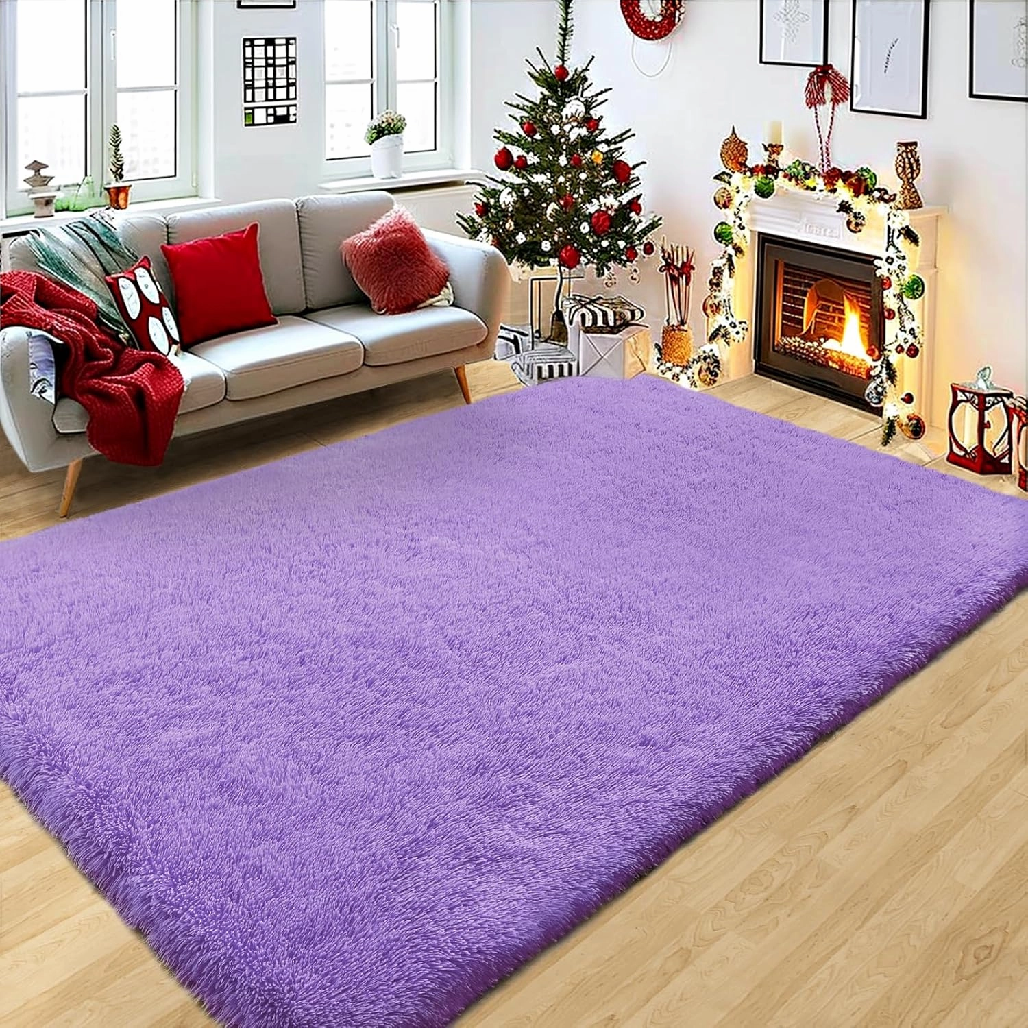Fluffy Shag Rug, 5x7 Purple Indoor Modern Shaggy Area Rug, Non-Slip Rectangular Fuzzy Carpet for Girls Kids Nursery Bedroom Living Room, Soft Plush Rug for Home Decor