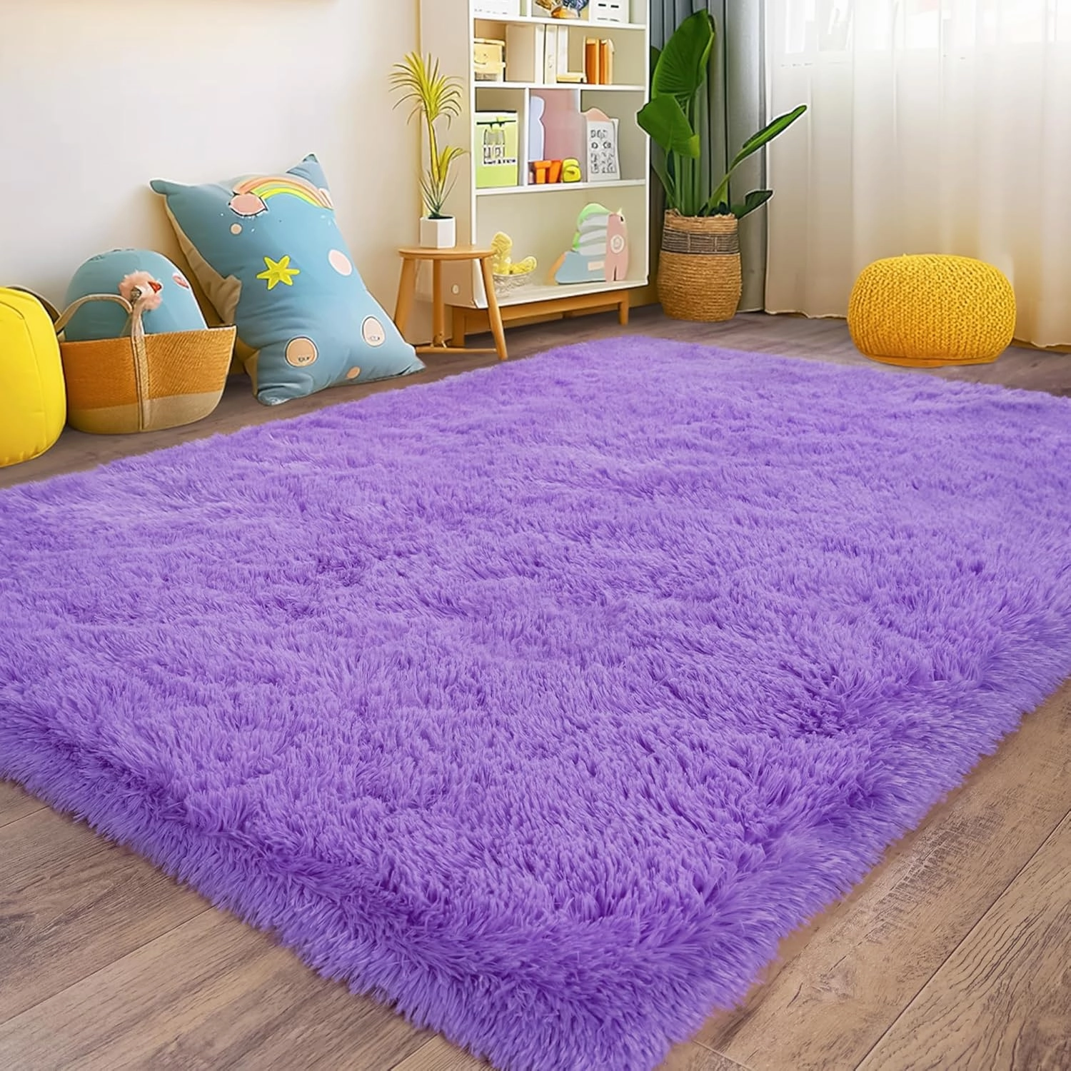 Fluffy Shag Rug, 5x7 Purple Indoor Modern Shaggy Area Rug, Non-Slip Rectangular Fuzzy Carpet for Girls Kids Nursery Bedroom Living Room, Soft Plush Rug for Home Decor