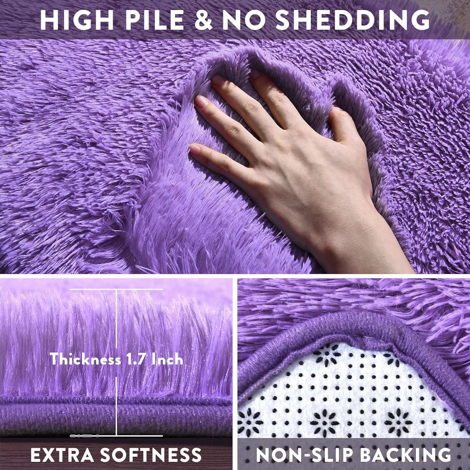 Fluffy Shag Rug, 5x7 Purple Indoor Modern Shaggy Area Rug, Non-Slip Rectangular Fuzzy Carpet for Girls Kids Nursery Bedroom Living Room, Soft Plush Rug for Home Decor
