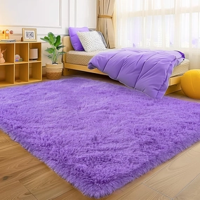 Fluffy Shag Rug, 5x7 Purple Indoor Modern Shaggy Area Rug, Non-Slip Rectangular Fuzzy Carpet for Girls Kids Nursery Bedroom Living Room, Soft Plush Rug for Home Decor