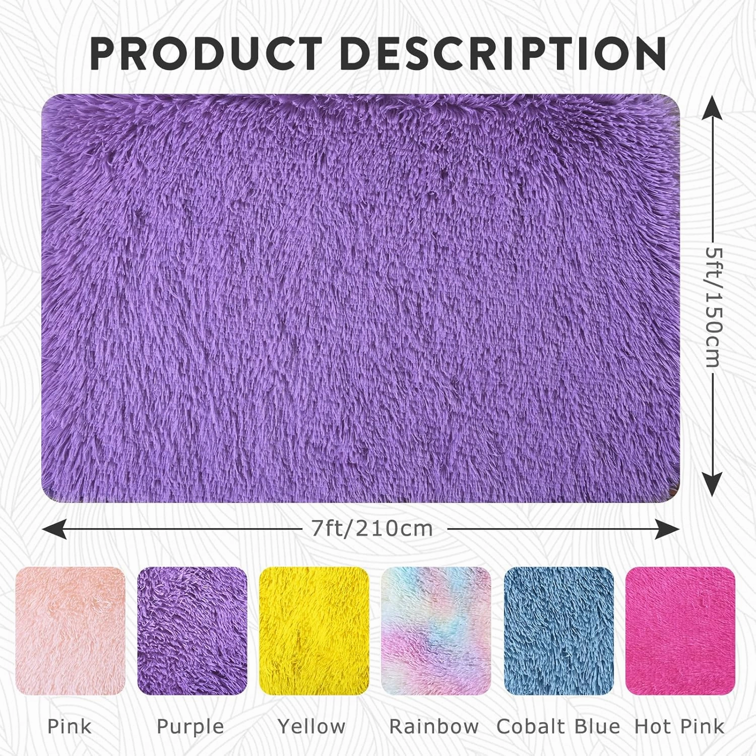 Fluffy Shag Rug, 5x7 Purple Indoor Modern Shaggy Area Rug, Non-Slip Rectangular Fuzzy Carpet for Girls Kids Nursery Bedroom Living Room, Soft Plush Rug for Home Decor