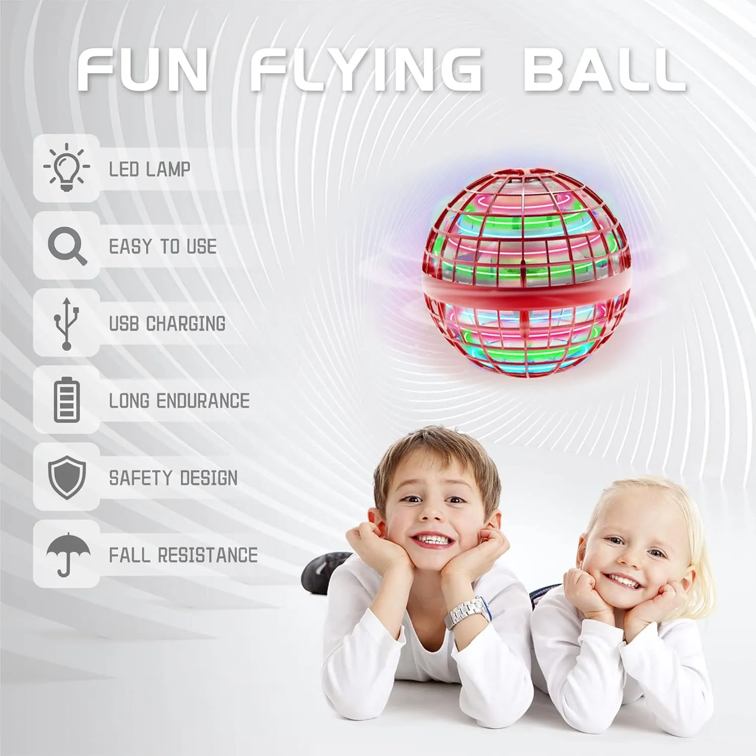 Flying Ball Toy, Globe 360°Rotating Hand Controlled Flying Orb Ball Toys Magic Led Lights Controller Mini Drone Flying Toy Boomerang Fly Spinners for Kids Adults Indoor Outdoor (RED)