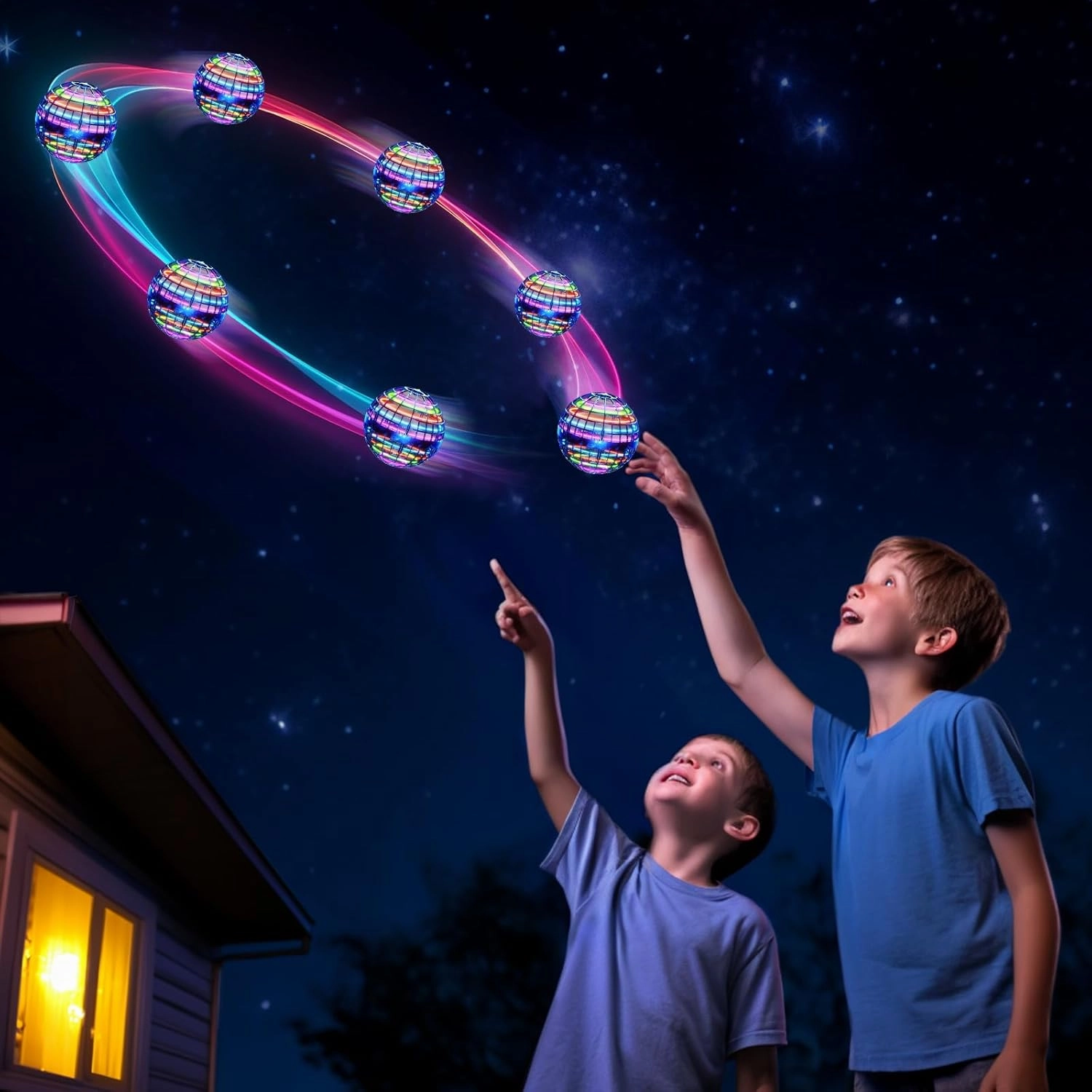 Flying Orb Ball (Blue, 2024 Upgraded) with Dazzling Lights, Magic Hover Spinner, Cool Boomerang Drone, Floating Cosmic Globe, Kids Outdoor Toys, for 6 7 8 9 10 Year Old Boys Girls
