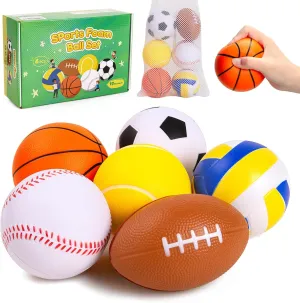 Foam Balls for Toddlers Kids, Baby Toys, Balls for Toddlers 1-3, 6 Pack 3.5" Soft Baseballs, Soccer, Basketball, Football, Volleyball and Tennis, Indoor Outdoor Play Toys Gifts for Boys Girls