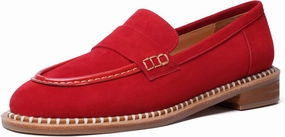 FOGEENA Womens Penny Round Toe Casual Fashion Slip On Suede Leather Chunky Low Heel Loafers Dress Shoes 1 Inch