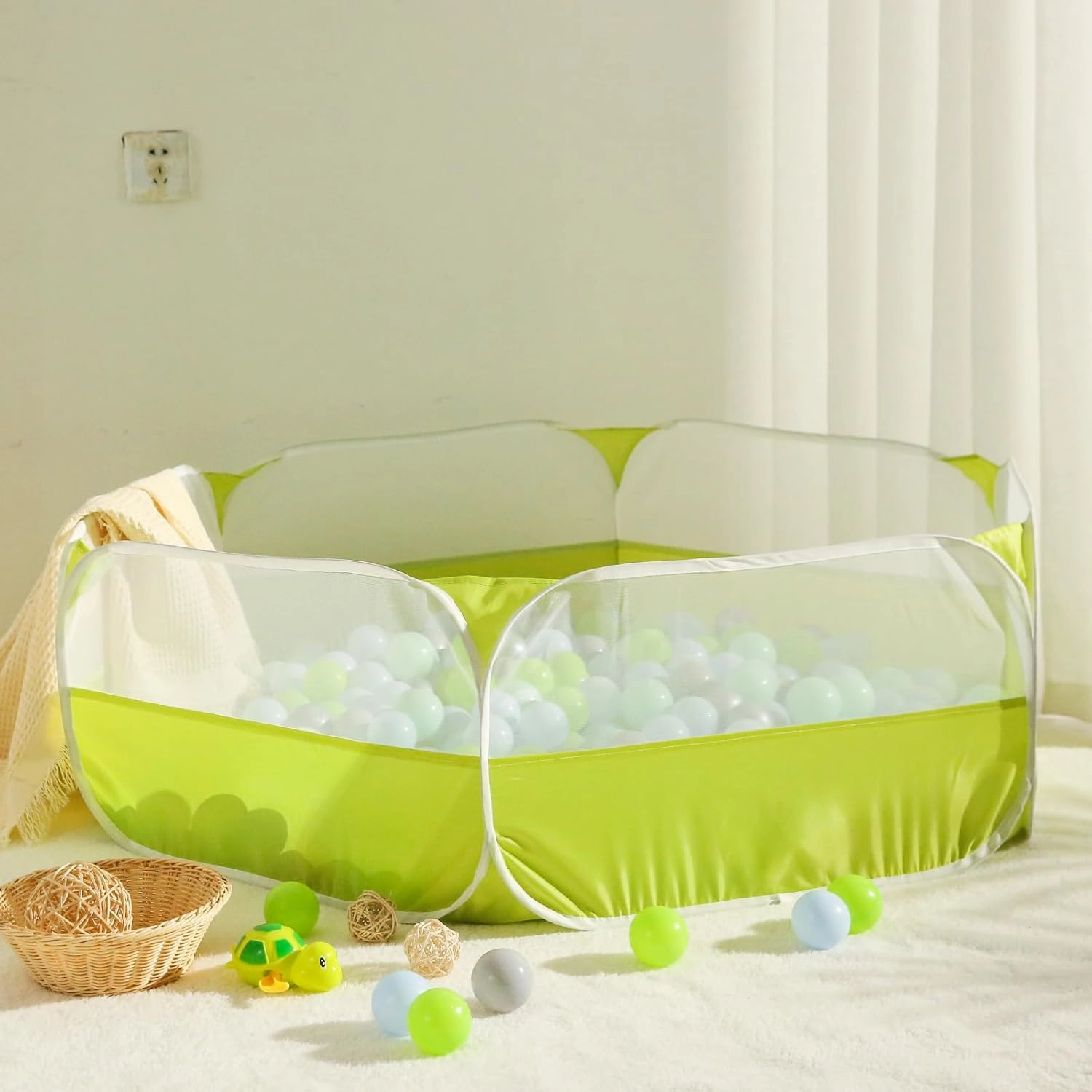 Foldable Ball Pit for Toddlers, Large Pop Up Ball Pits Kids Play Tent Crawl Playpen Ball Pool Playhouse Playpen with Storage Bag, for Boys Girls Dogs Cats Ferrets Indoor Outdoor, Green