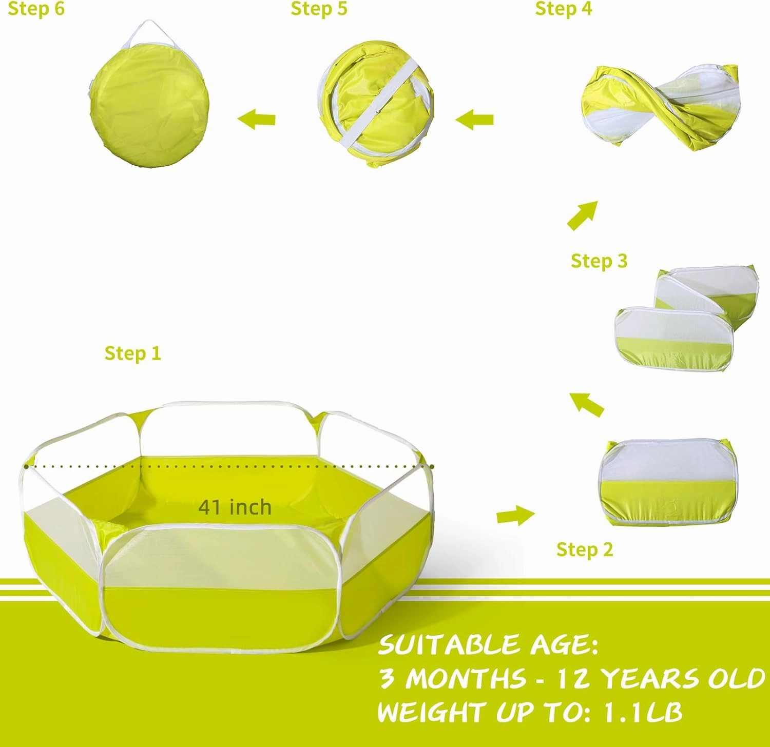 Foldable Ball Pit for Toddlers, Large Pop Up Ball Pits Kids Play Tent Crawl Playpen Ball Pool Playhouse Playpen with Storage Bag, for Boys Girls Dogs Cats Ferrets Indoor Outdoor, Green
