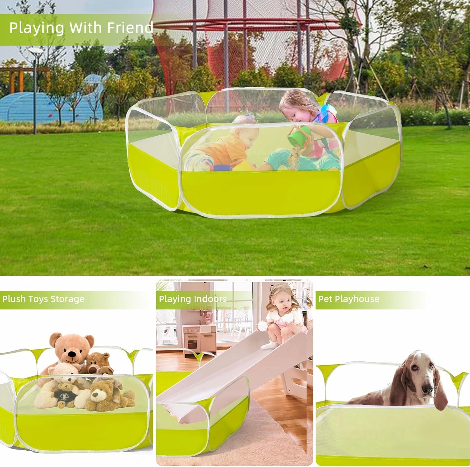 Foldable Ball Pit for Toddlers, Large Pop Up Ball Pits Kids Play Tent Crawl Playpen Ball Pool Playhouse Playpen with Storage Bag, for Boys Girls Dogs Cats Ferrets Indoor Outdoor, Green