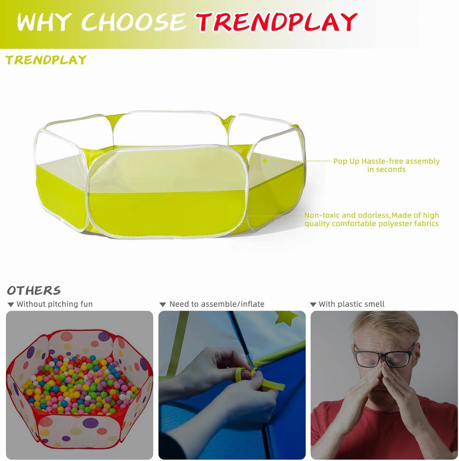 Foldable Ball Pit for Toddlers, Large Pop Up Ball Pits Kids Play Tent Crawl Playpen Ball Pool Playhouse Playpen with Storage Bag, for Boys Girls Dogs Cats Ferrets Indoor Outdoor, Green