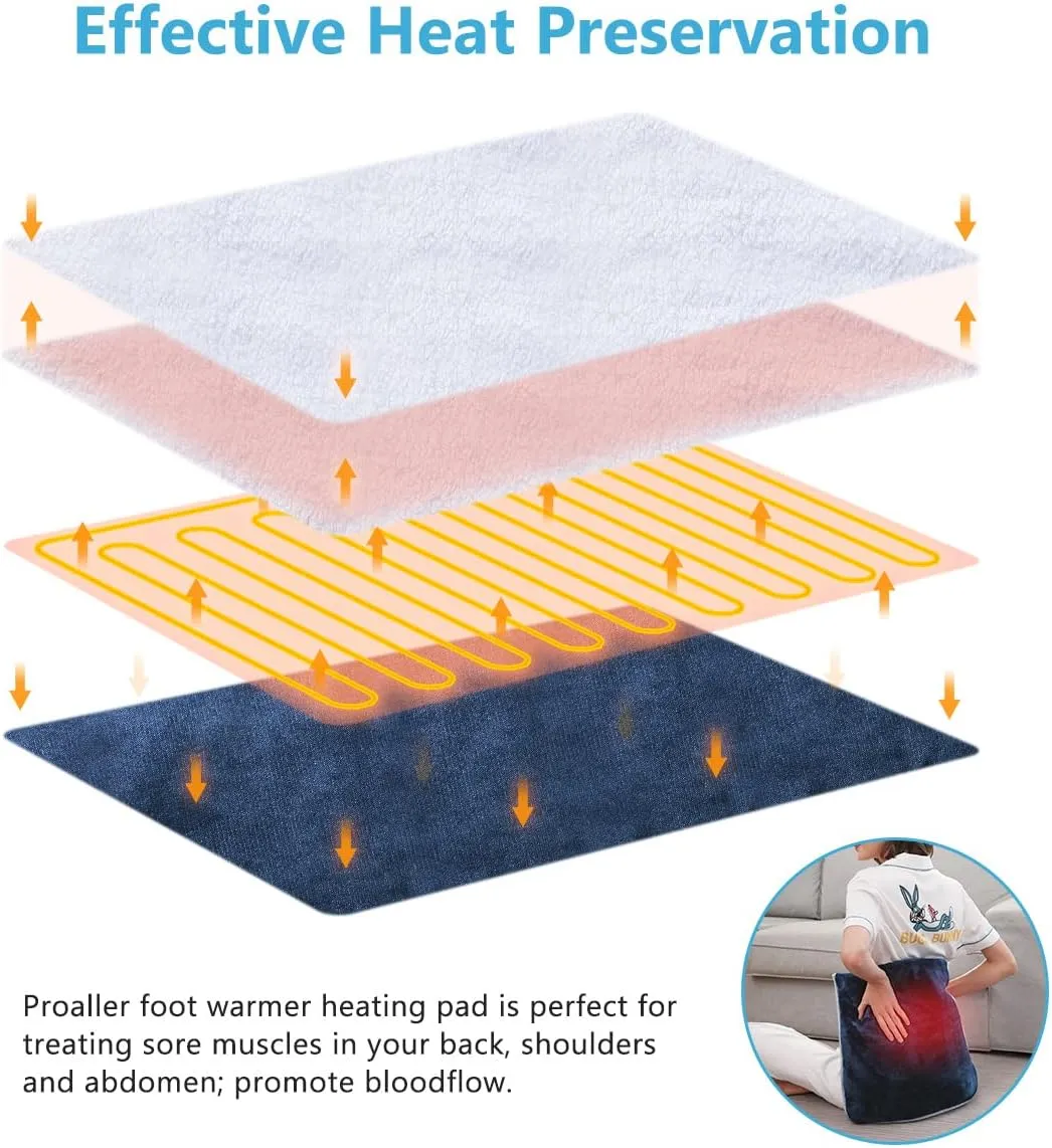 Foot Warmer Electric, Heating Pad King Size Ultra Soft Flannel, Extra Large for Bed, Abdomen, Feet, Back, Cramp, Office/Home Under Desk, 10ft Cord, Auto Off, 22" x 20" - Blue