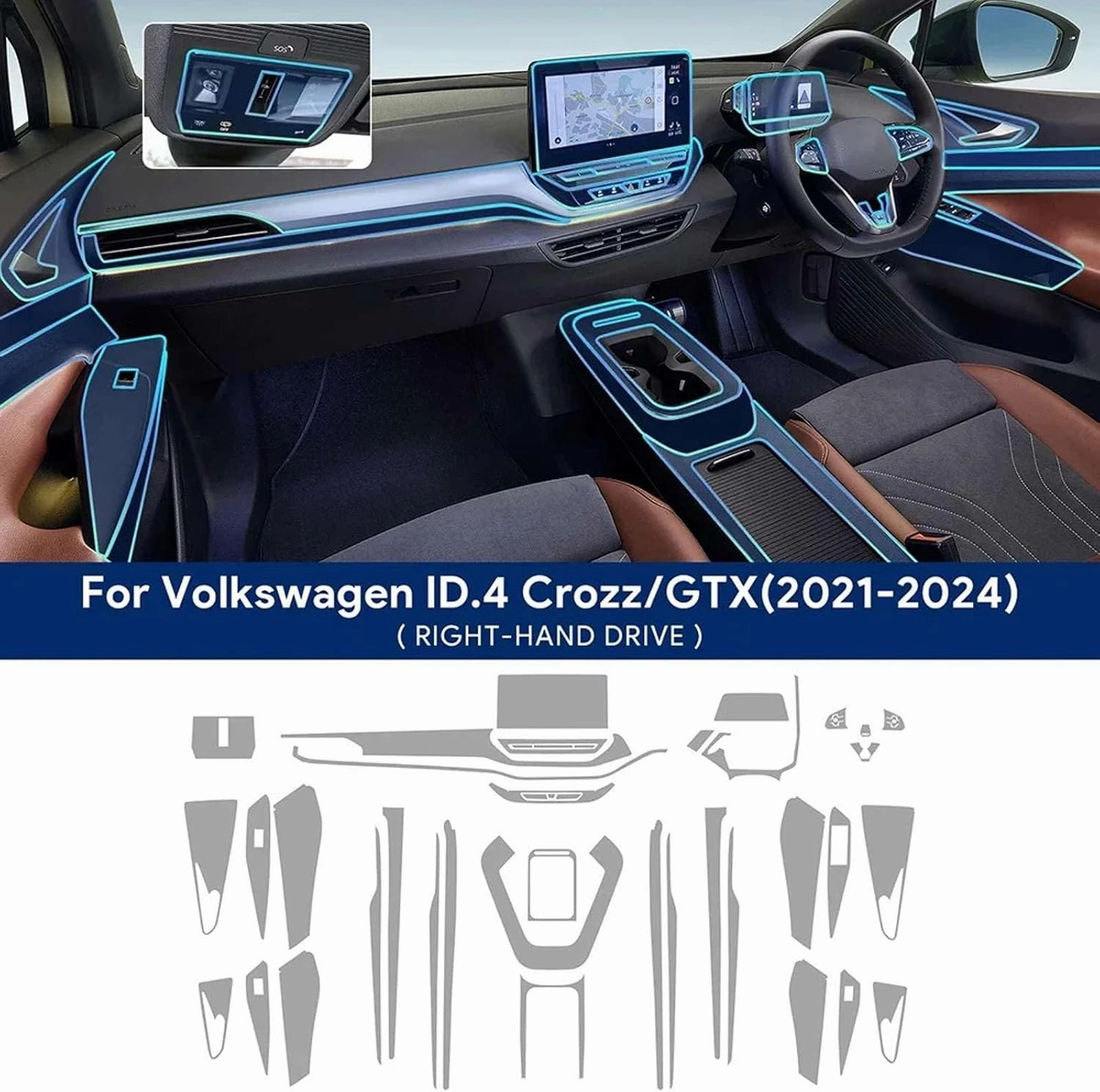 For VW ID.4 Crozz GTX 2021-2024 Center Console Gear Panel Navigation Screen TPU Interior Protective Film