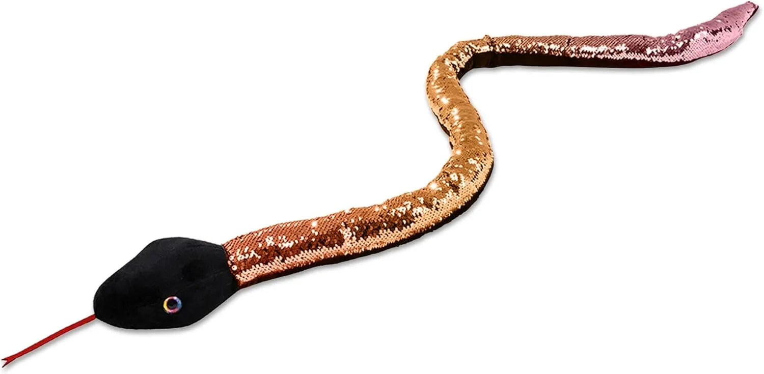 Forest & Twelfth 67” Reversible Flip Sequin Snake Stuffed Animal Toys for Kids, Sensory Fidget Toy, Soft Plush, Cool Room Decor for Girls & Boys (Copper/Black)