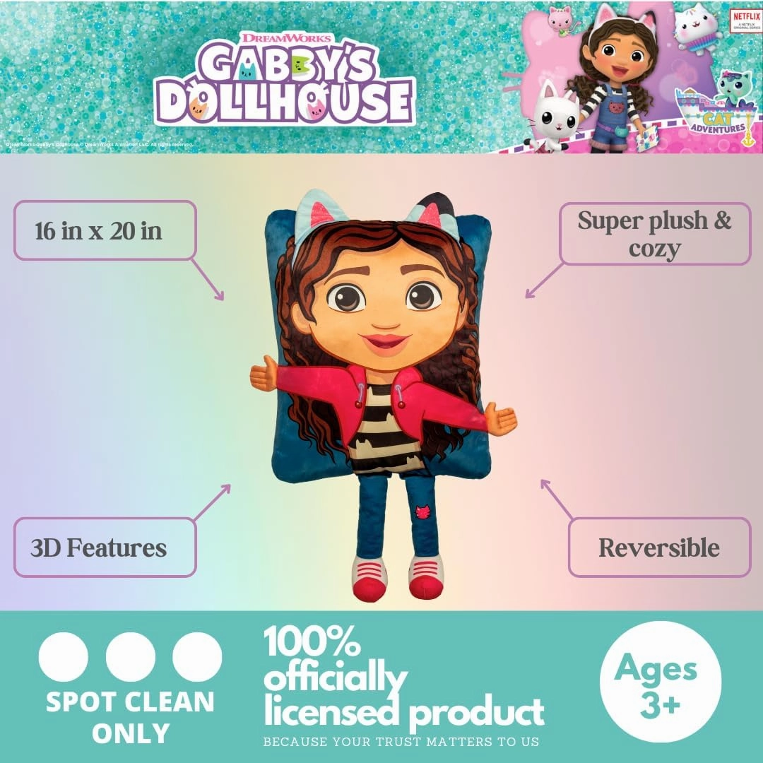Franco Kids Super Plush Cozy (100% Officially Licensed Product) 3D Pillow Buddy, 16 in x 20 in, Gabby's Dollhouse