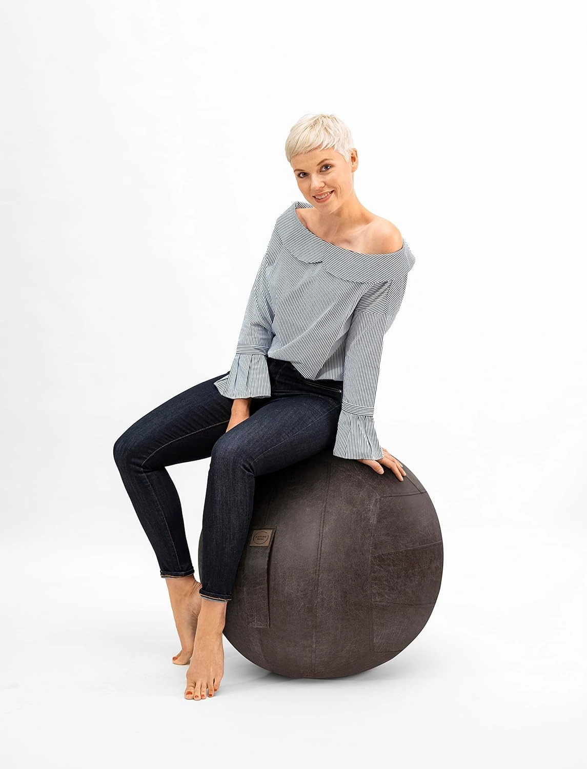 Frankie Sitting Ball Chair for Home Office - Tear Resistant, Velcro Handle, PVC Inner Ball Chair for Posture, Balance, Yoga - Brown, 25" (Gray)