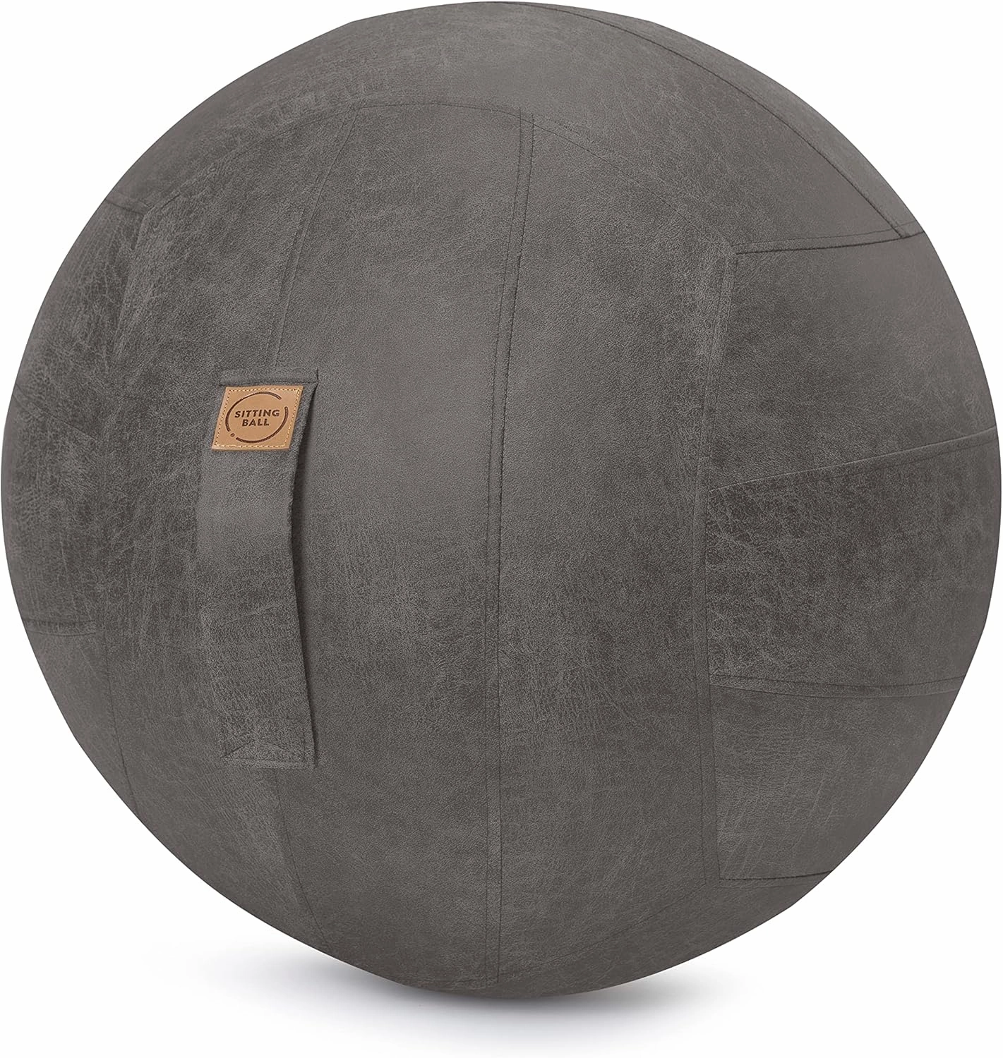 Frankie Sitting Ball Chair for Home Office - Tear Resistant, Velcro Handle, PVC Inner Ball Chair for Posture, Balance, Yoga - Brown, 25" (Gray)