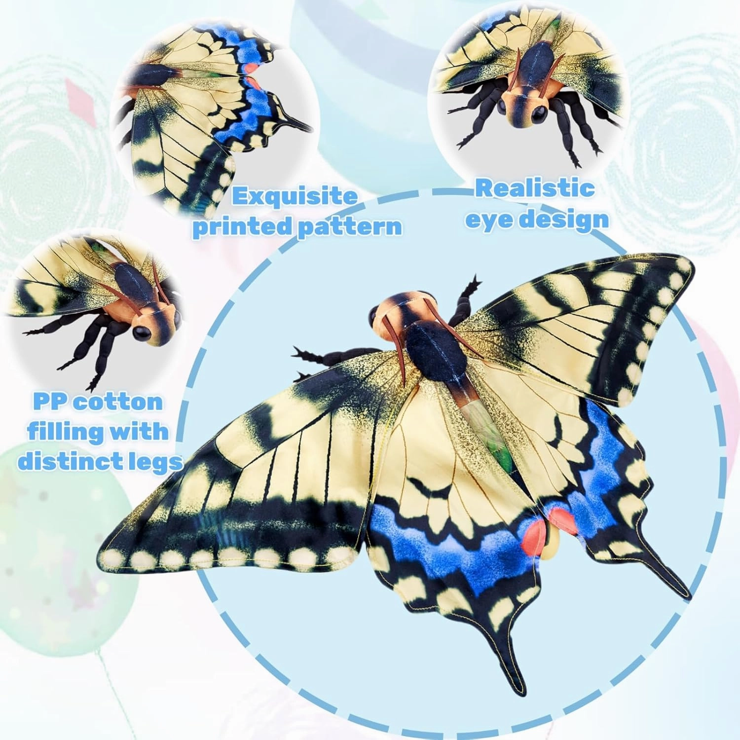FRANKIEZHOU Realistic Swallowtail Butterfly Stuffed Animal-Yellow 10 Inch,Beautiful Moth Plush Toy