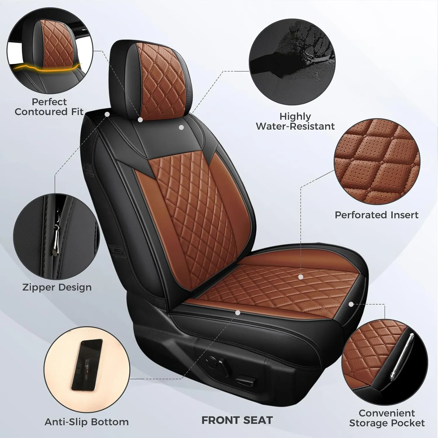 FREESOO Car Seat Covers for Dodge Ram 2019-2025 1500 Crew Cab New Body Leather Seat Cover Limited Longhorn Rebel Laramie Big Horn Tradesman TRX Accessories Black Brown