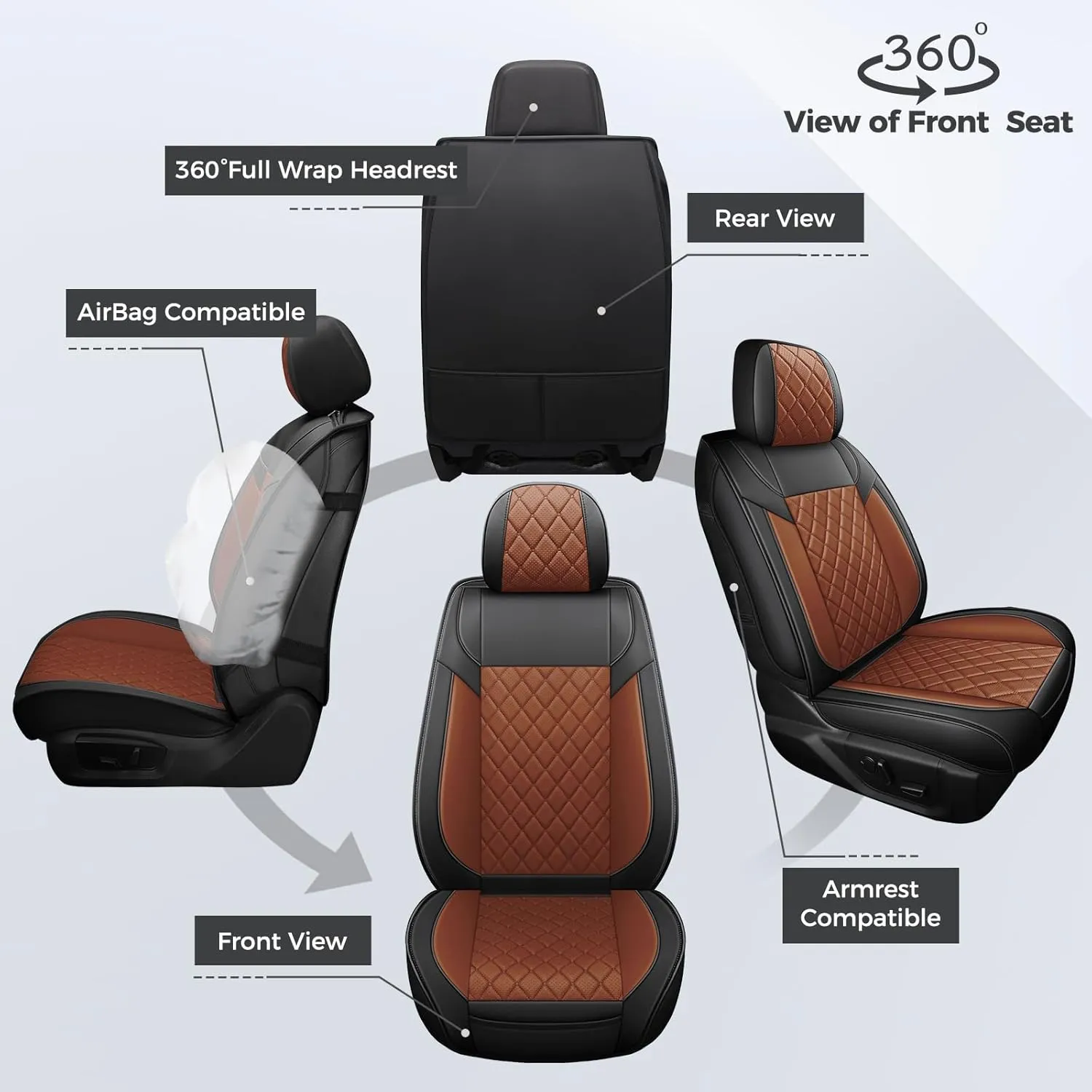 FREESOO Car Seat Covers for Dodge Ram 2019-2025 1500 Crew Cab New Body Leather Seat Cover Limited Longhorn Rebel Laramie Big Horn Tradesman TRX Accessories Black Brown