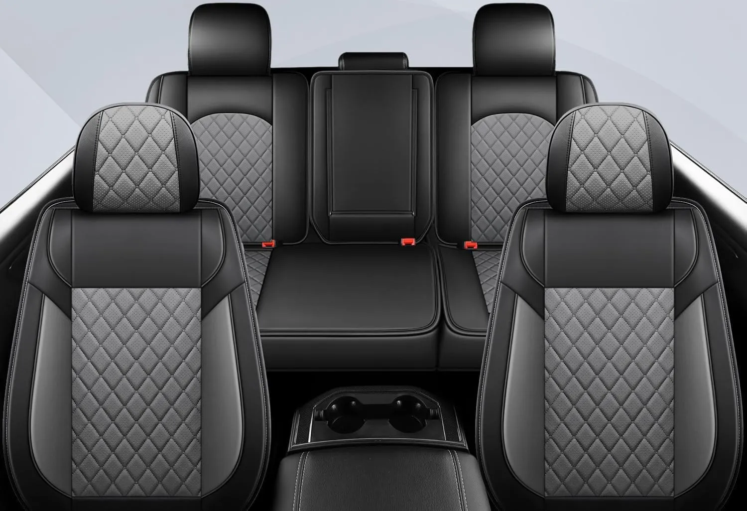 FREESOO Car Seat Covers for Dodge Ram 2019-2025 1500 Crew Cab New Body Leather Seat Cover Limited Longhorn Rebel Laramie Big Horn Tradesman TRX Accessories Black Grey