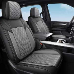 FREESOO Car Seat Covers for Dodge Ram 2019-2025 1500 Crew Cab New Body Leather Seat Cover Limited Longhorn Rebel Laramie Big Horn Tradesman TRX Accessories Black Grey