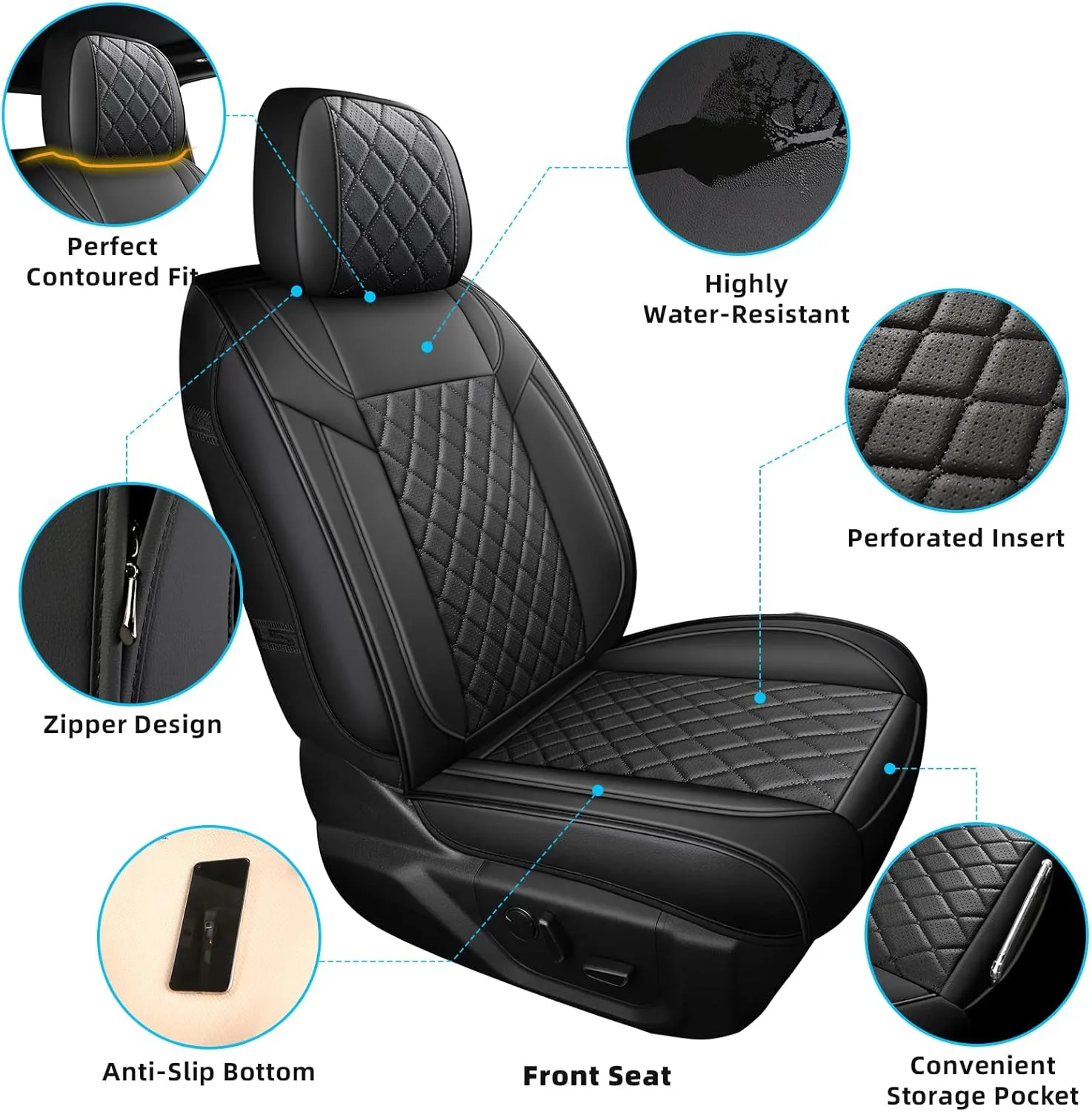 FREESOO Car Seat Covers for Dodge Ram 2019-2025 1500 Crew Cab New Body Leather Seat Cover Limited Longhorn Rebel Laramie Big Horn Tradesman TRX Pickup Truck Accessories Black