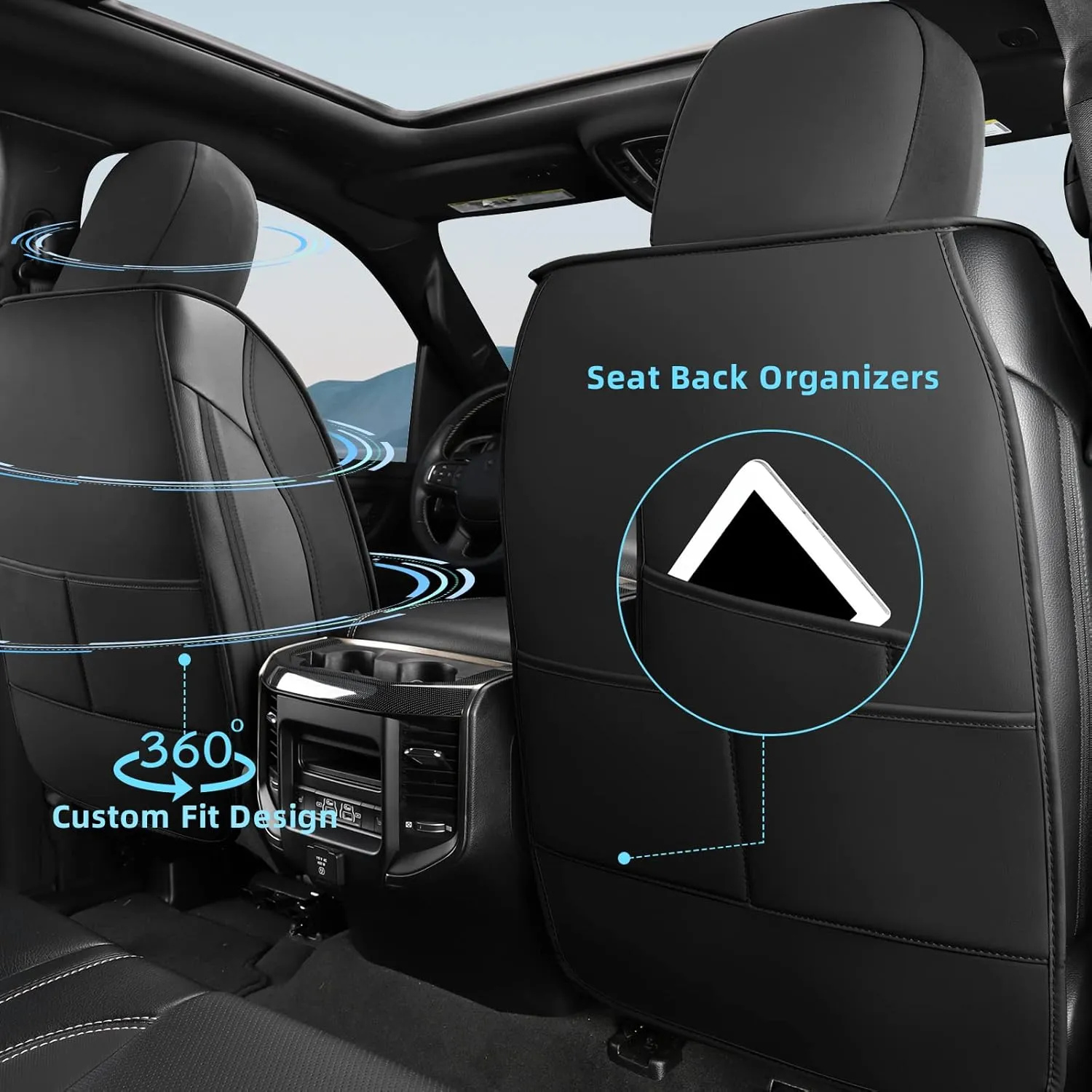 FREESOO Car Seat Covers for Dodge Ram 2019-2025 1500 Crew Cab New Body Leather Seat Cover Limited Longhorn Rebel Laramie Big Horn Tradesman TRX Pickup Truck Accessories Black