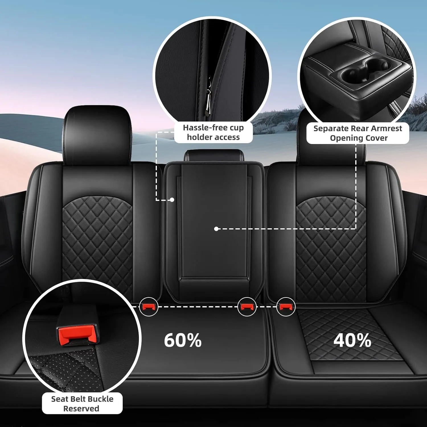 FREESOO Car Seat Covers for Dodge Ram 2019-2025 1500 Crew Cab New Body Leather Seat Cover Limited Longhorn Rebel Laramie Big Horn Tradesman TRX Pickup Truck Accessories Black