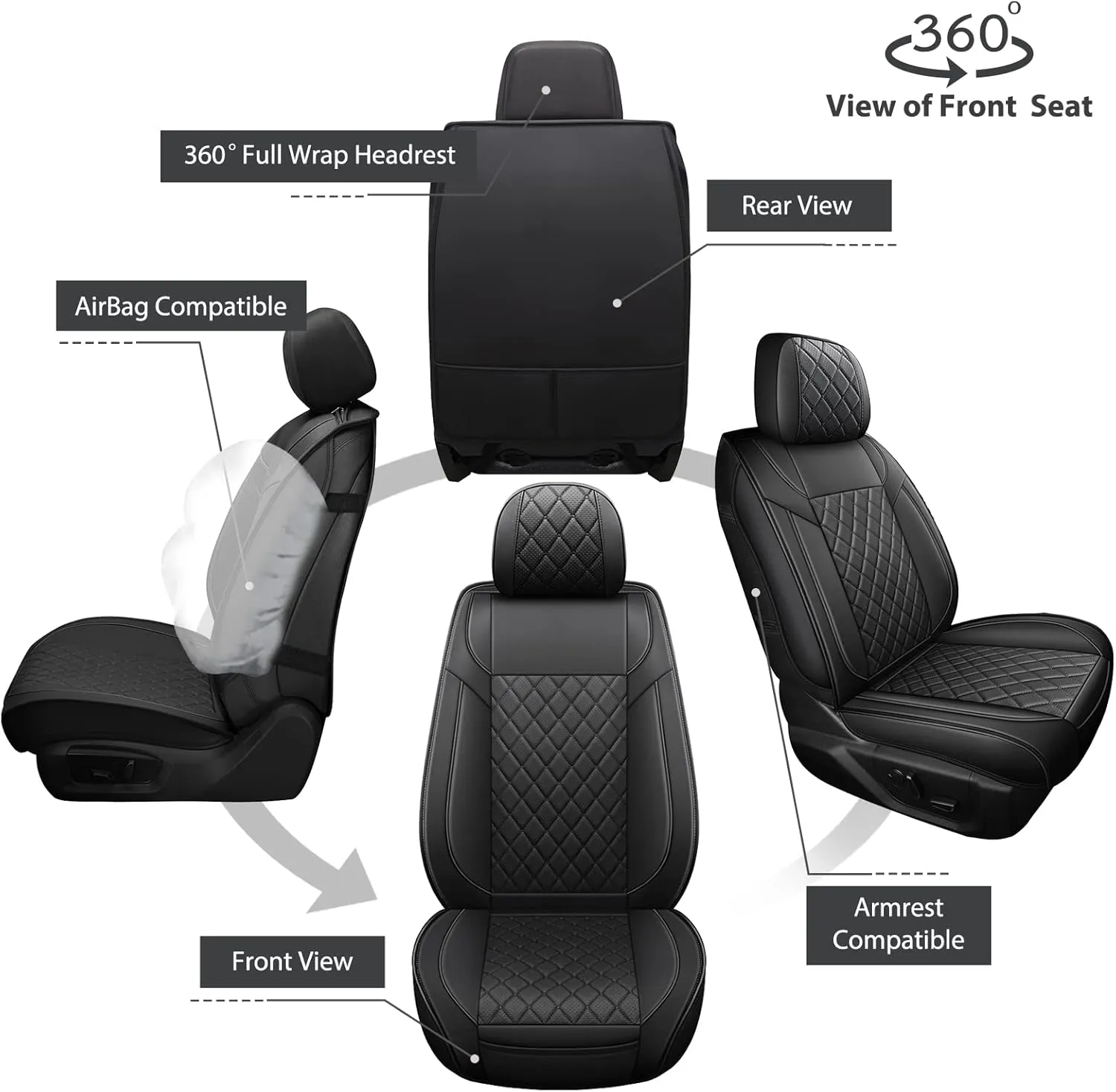 FREESOO Car Seat Covers for Dodge Ram 2019-2025 1500 Crew Cab New Body Leather Seat Cover Limited Longhorn Rebel Laramie Big Horn Tradesman TRX Pickup Truck Accessories Black