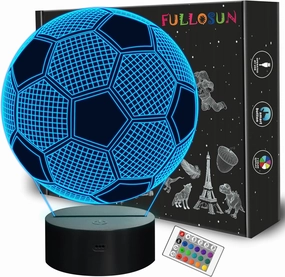FULLOSUN Kids Night Light Soccer 3D Optical Illusion Lamp with Remote Control 16 Colors Changing Football Birthday Xmas Valentine Gift Idea for Sport Fan Boys Girls